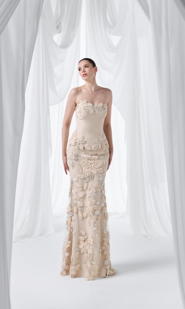 Robe 4026, robe de soirée longue en rose, saumon, lilas, bleu marine, teal, pierre et noir. Modèle élégant pour mariage, cérémonie ou gala chez Boutique Polater.