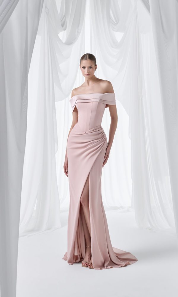 Robe de soirée 4001 en rose poudré, modèle long élégant Boutique Polater